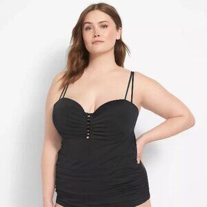 Lane Bryant Balconette Underwire Slightly Ruched Black Tankini Top size 42DDD